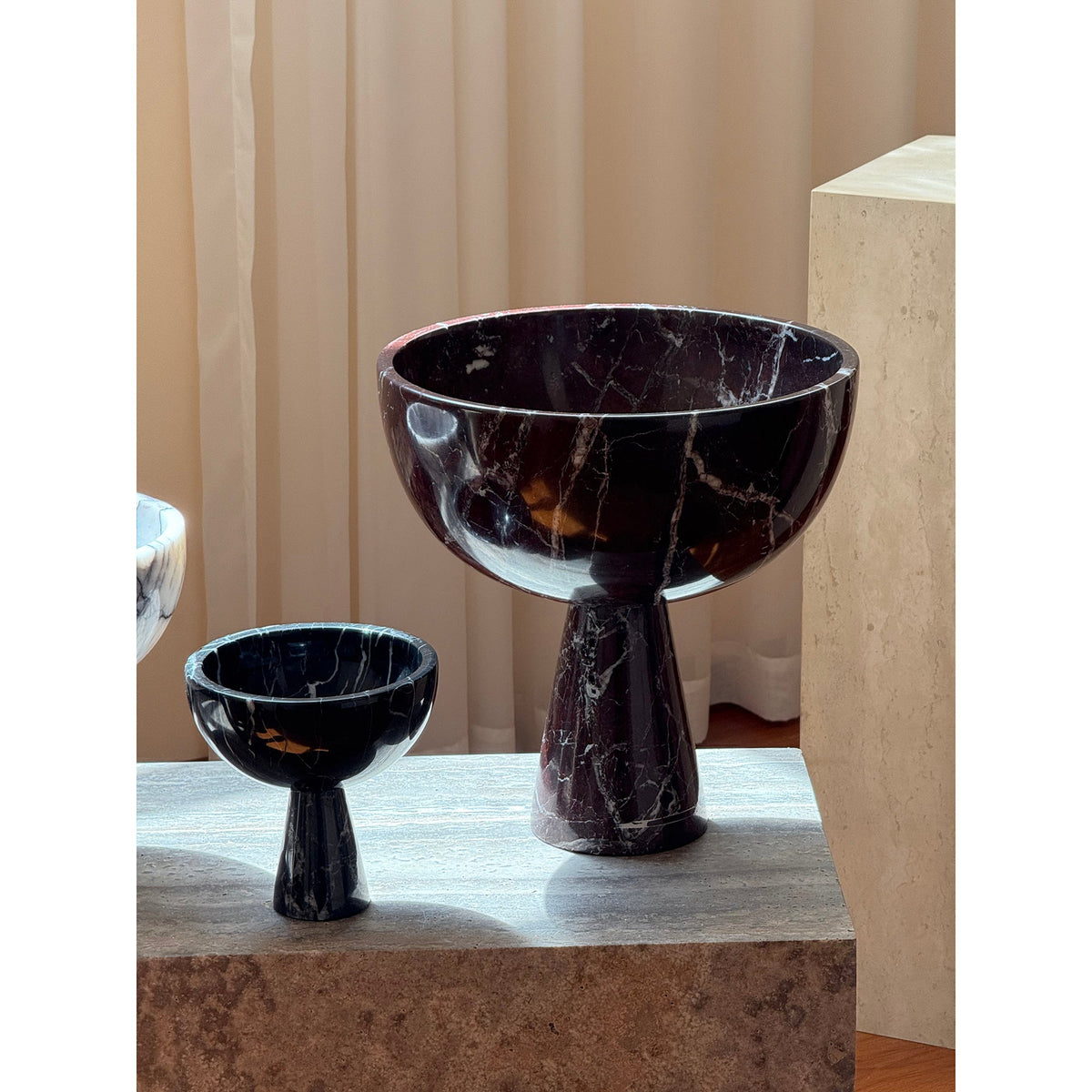Gala Marble Fruit Plate - Carved Natural Marble Pedestal Bowl & Display Plate