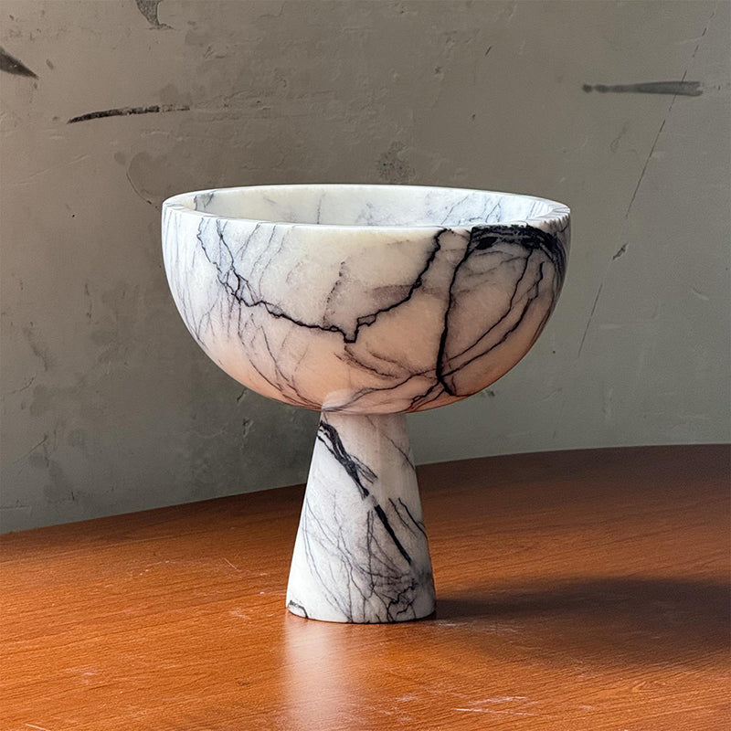 Gala Marble Fruit Plate - Carved Natural Marble Pedestal Bowl & Display Plate
