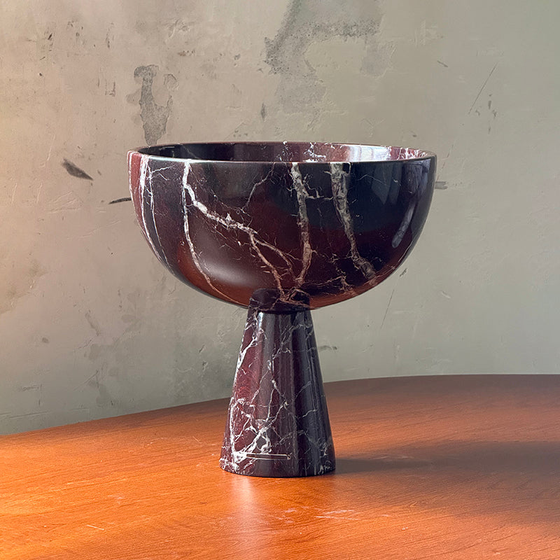 Gala Marble Fruit Plate - Carved Natural Marble Pedestal Bowl & Display Plate