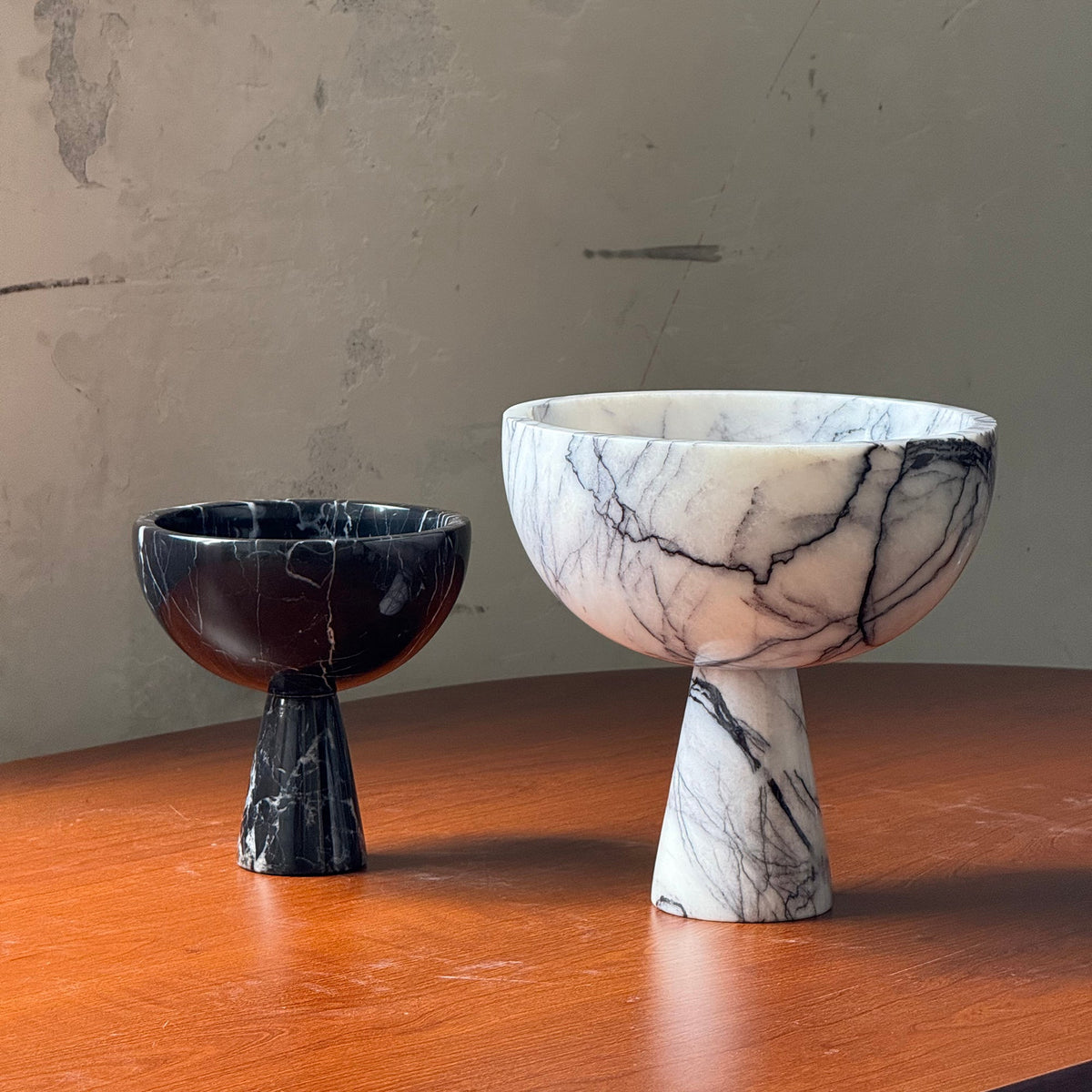 Gala Marble Fruit Plate - Carved Natural Marble Pedestal Bowl & Display Plate