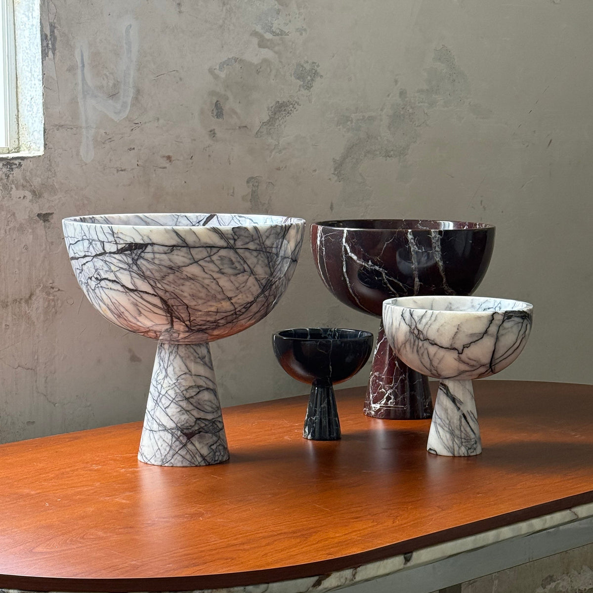 Gala Marble Fruit Plate - Carved Natural Marble Pedestal Bowl & Display Plate