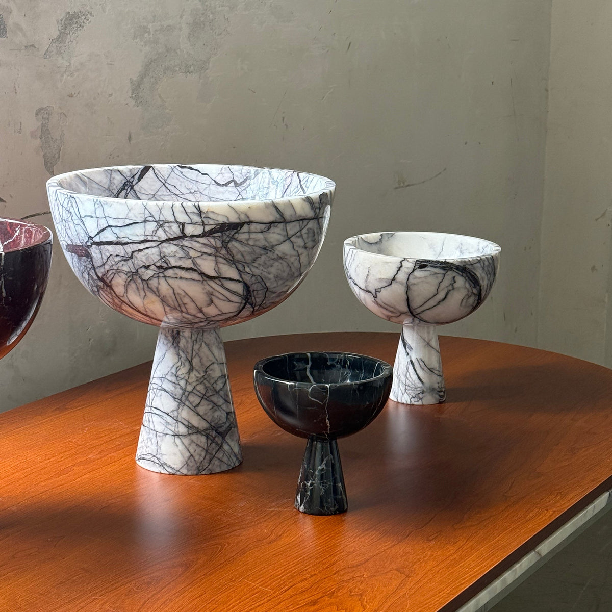 Gala Marble Fruit Plate - Carved Natural Marble Pedestal Bowl & Display Plate