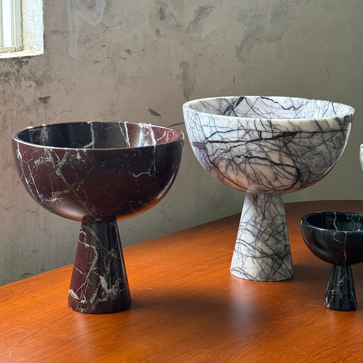 Gala Marble Fruit Plate - Carved Natural Marble Pedestal Bowl & Display Plate