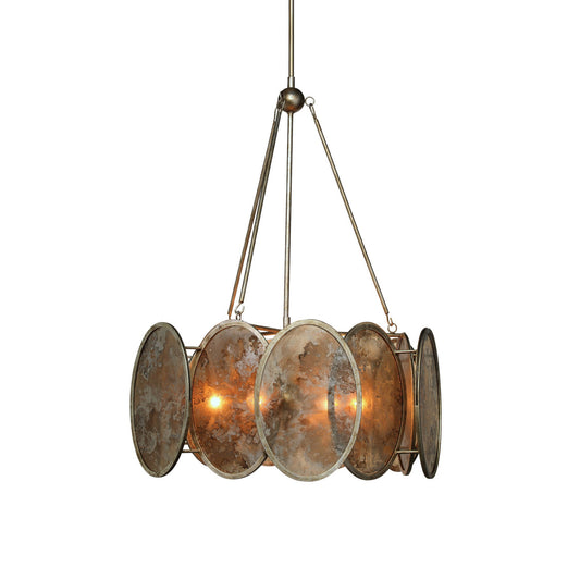 Galaxy Chandelier - Antique Mirrored Glass & Champagne Leaf Iron Chandelier