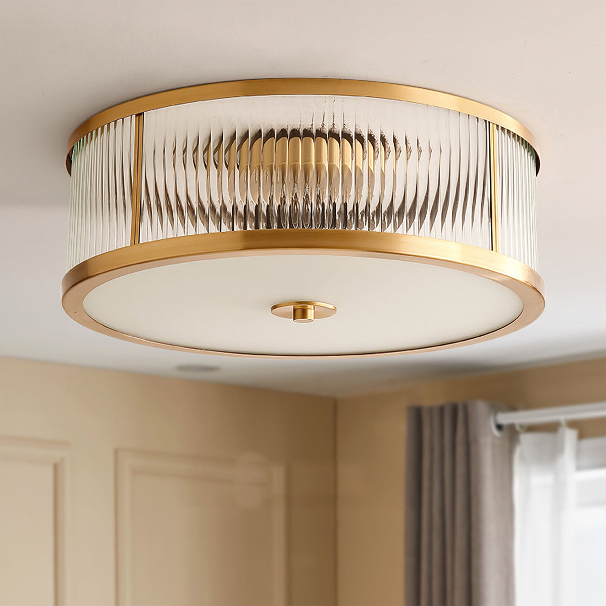Geneva Ceiling Lamp - Low-Profile Dual-Layer Glass & Brass LED Flush Mount Light