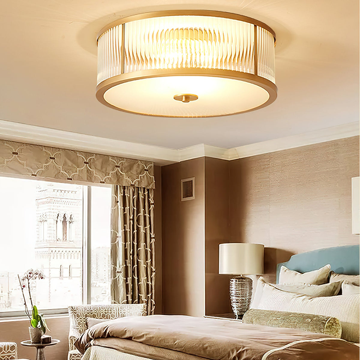 Geneva Ceiling Lamp - Low-Profile Dual-Layer Glass & Brass LED Flush Mount Light