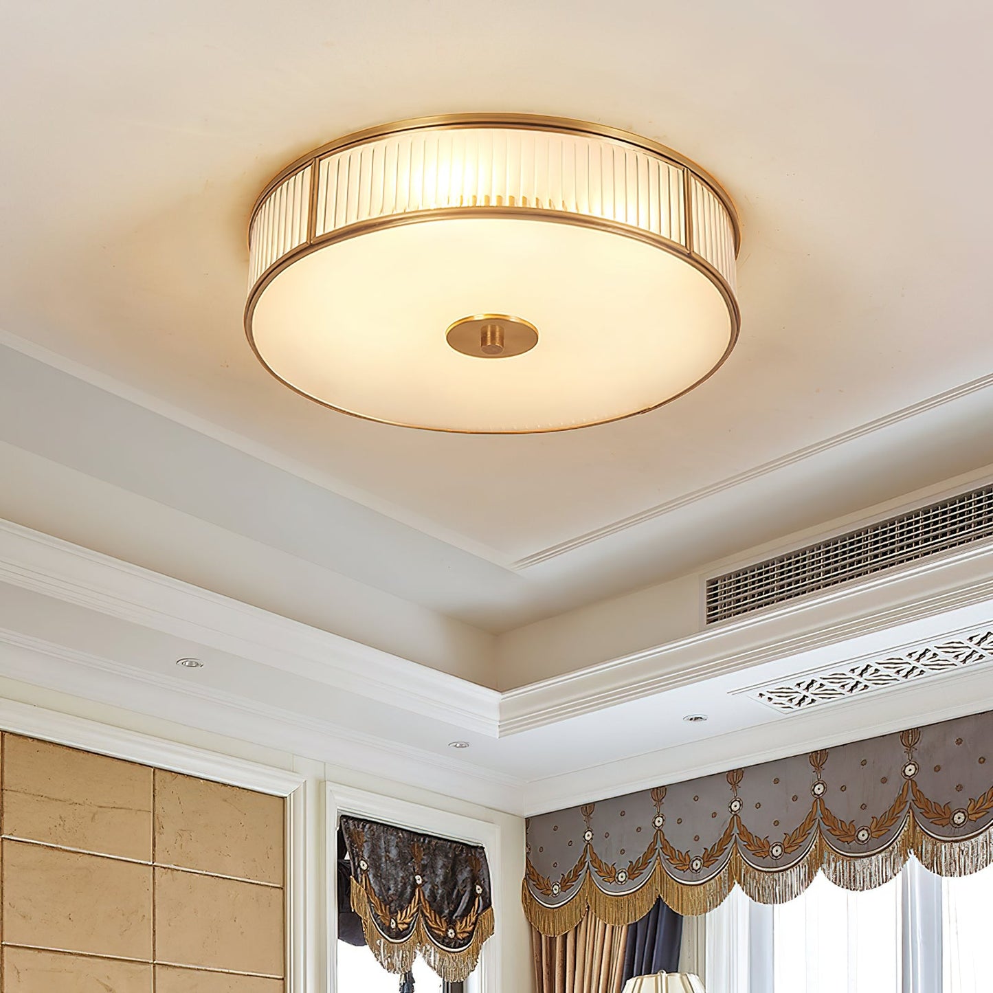 Geneva Ceiling Lamp - Low-Profile Dual-Layer Glass & Brass LED Flush Mount Light