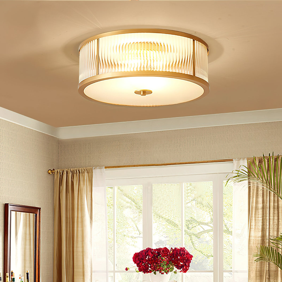 Geneva Ceiling Lamp - Low-Profile Dual-Layer Glass & Brass LED Flush Mount Light