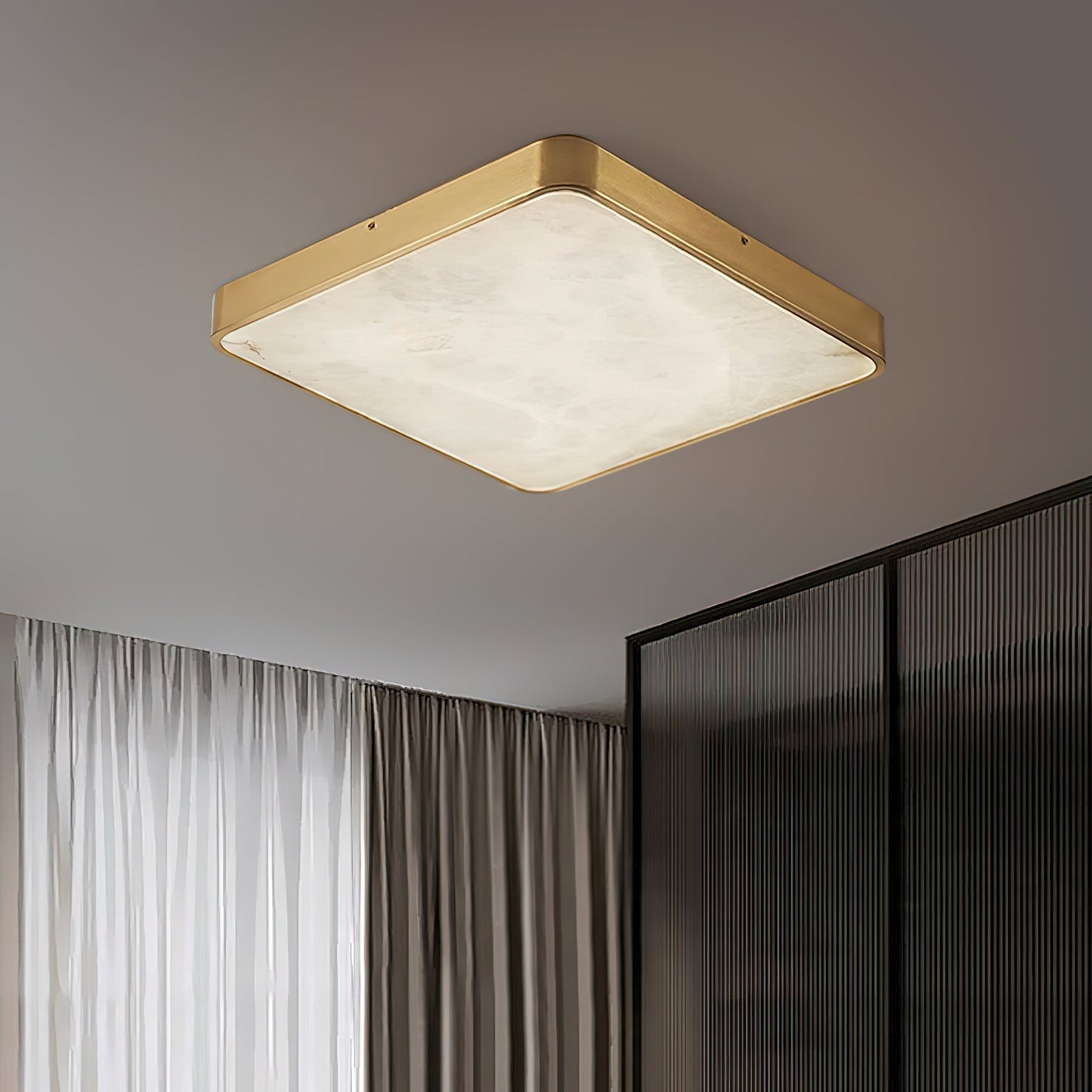 Geometric Alabaster Recessed Ceiling Light - Low-Profile Brass & Natural Alabaster LED Flush Mount