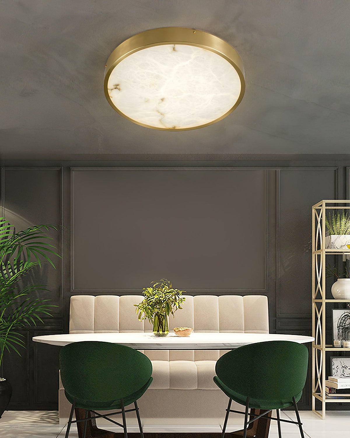 Geometric Alabaster Recessed Ceiling Light - Low-Profile Brass & Natural Alabaster LED Flush Mount
