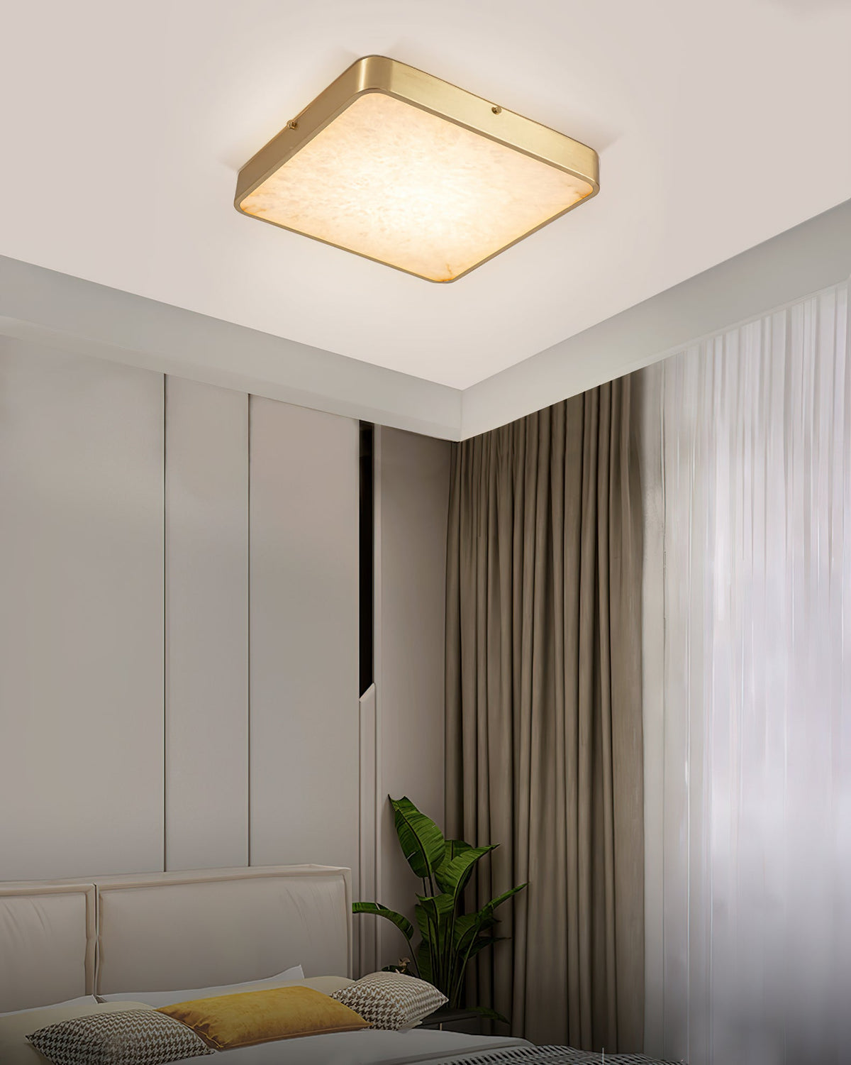 Geometric Alabaster Recessed Ceiling Light - Low-Profile Brass & Natural Alabaster LED Flush Mount