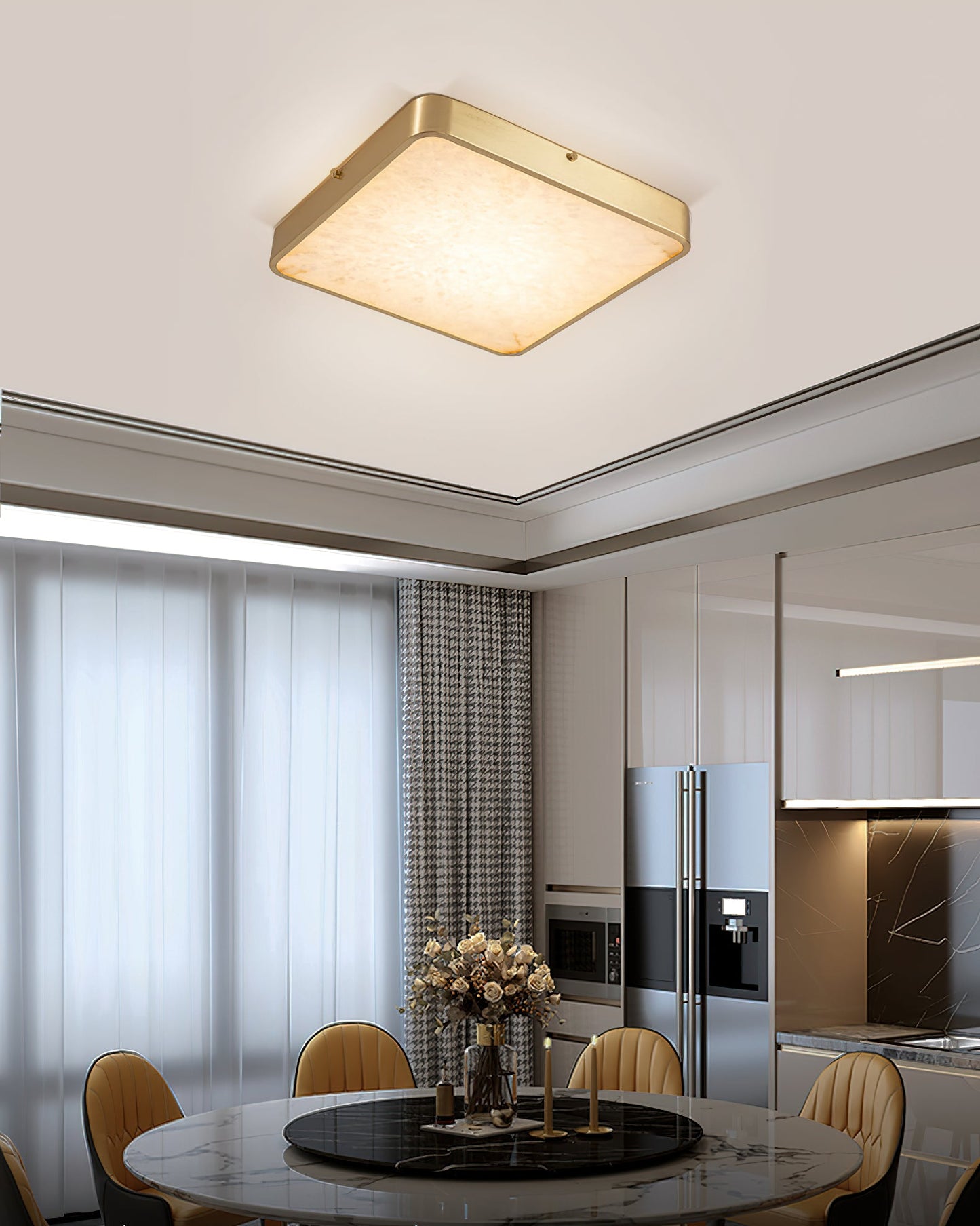 Geometric Alabaster Recessed Ceiling Light - Low-Profile Brass & Natural Alabaster LED Flush Mount