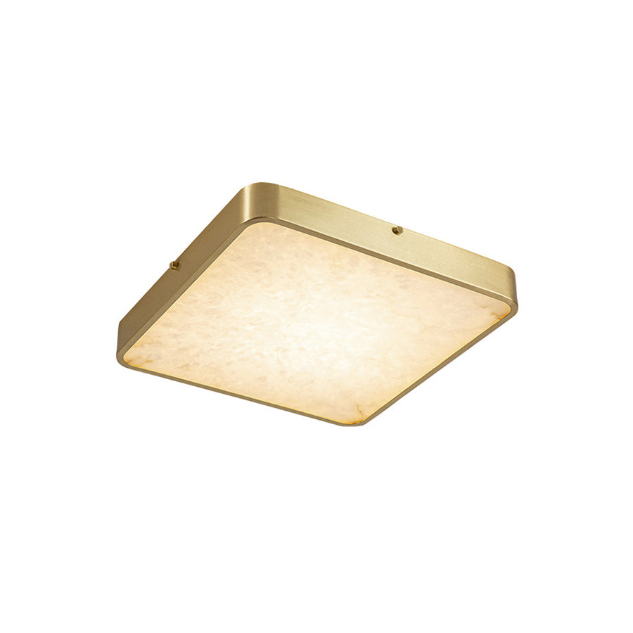 Geometric Alabaster Recessed Ceiling Light - Low-Profile Brass & Natural Alabaster LED Flush Mount