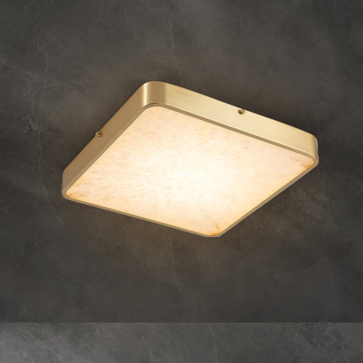 Geometric Alabaster Recessed Ceiling Light - Low-Profile Brass & Natural Alabaster LED Flush Mount