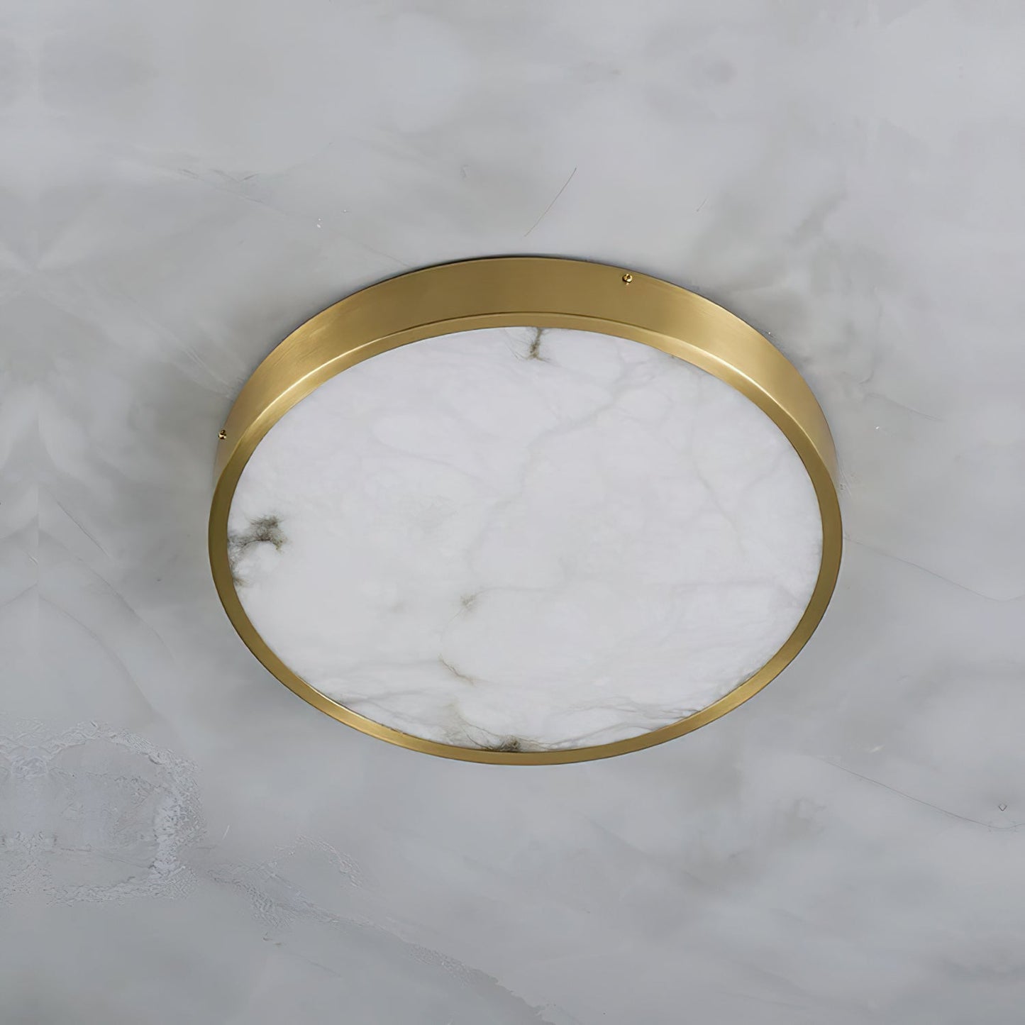 Geometric Alabaster Recessed Ceiling Light - Low-Profile Brass & Natural Alabaster LED Flush Mount