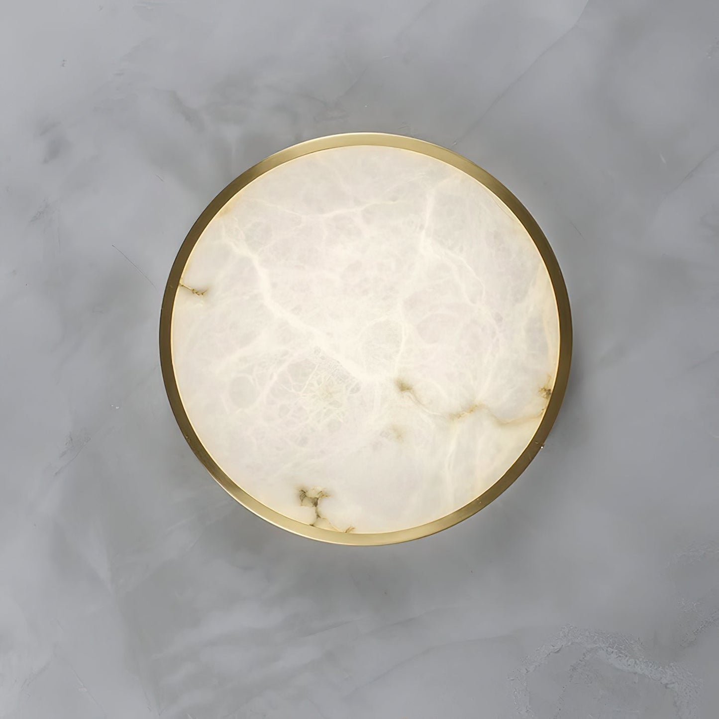 Geometric Alabaster Recessed Ceiling Light - Low-Profile Brass & Natural Alabaster LED Flush Mount