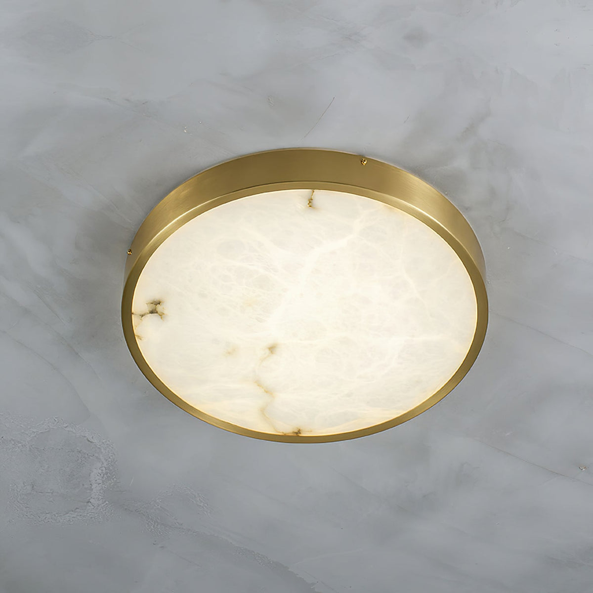 Geometric Alabaster Recessed Ceiling Light - Low-Profile Brass & Natural Alabaster LED Flush Mount