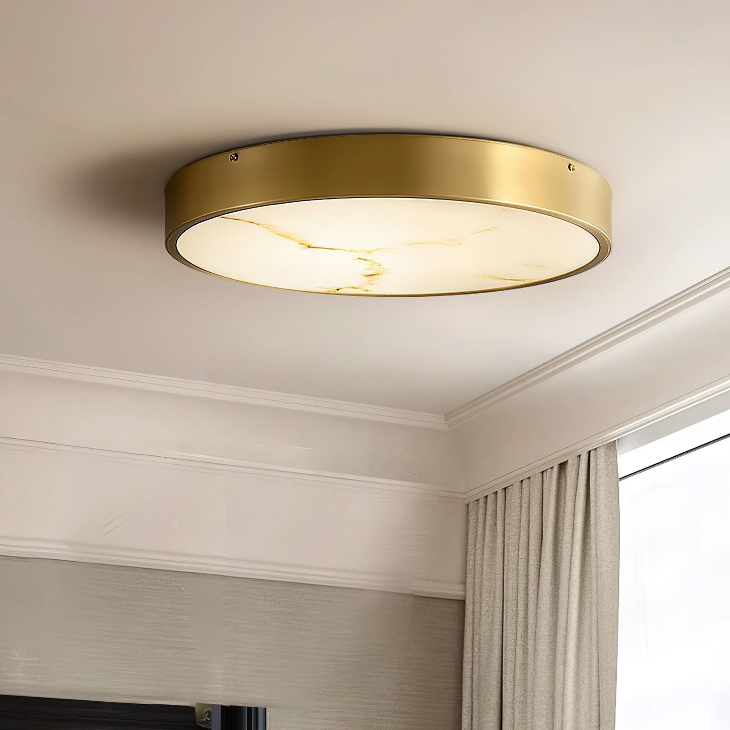 Geometric Alabaster Recessed Ceiling Light - Low-Profile Brass & Natural Alabaster LED Flush Mount