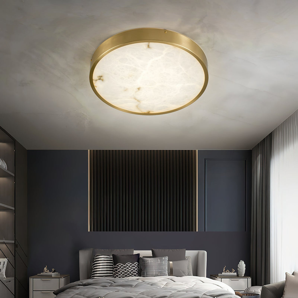 Geometric Alabaster Recessed Ceiling Light - Low-Profile Brass & Natural Alabaster LED Flush Mount