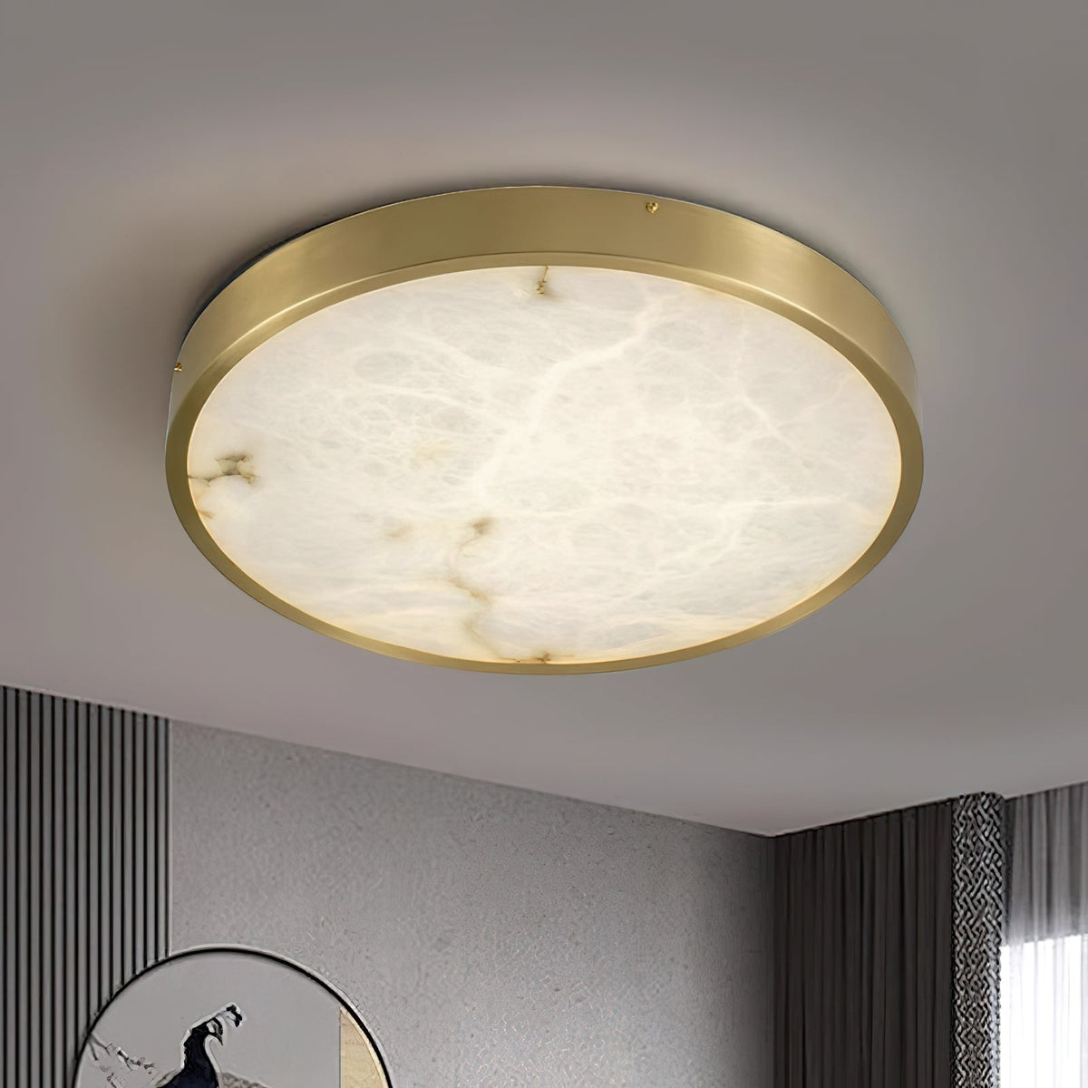Geometric Alabaster Recessed Ceiling Light - Low-Profile Brass & Natural Alabaster LED Flush Mount