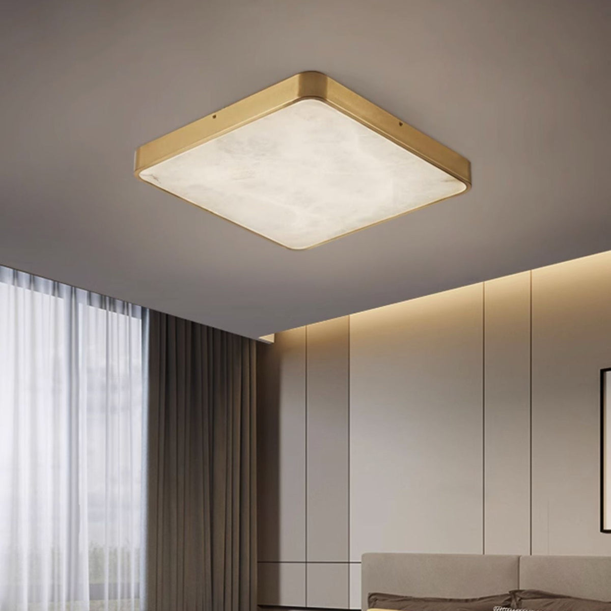 Geometric Alabaster Recessed Ceiling Light - Low-Profile Brass & Natural Alabaster LED Flush Mount