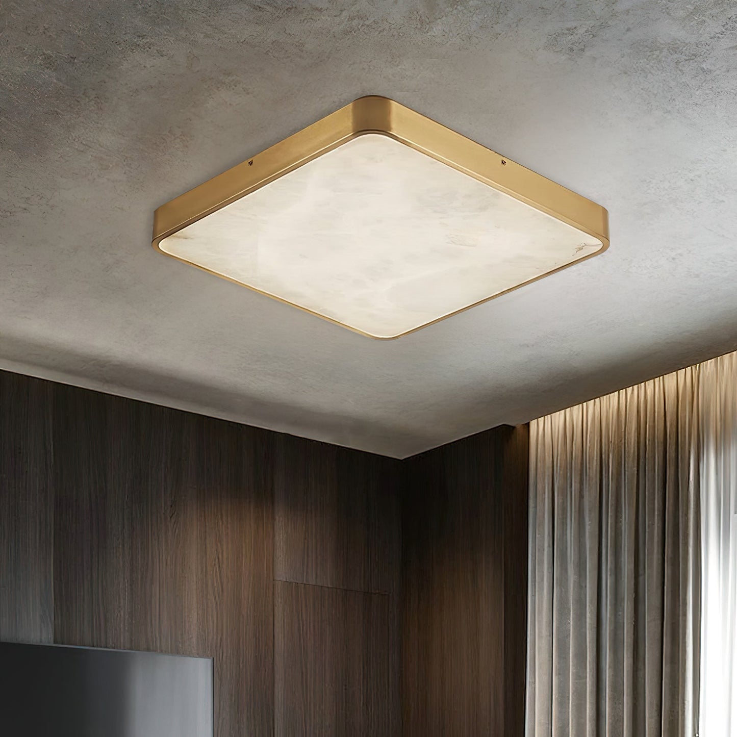 Geometric Alabaster Recessed Ceiling Light - Low-Profile Brass & Natural Alabaster LED Flush Mount