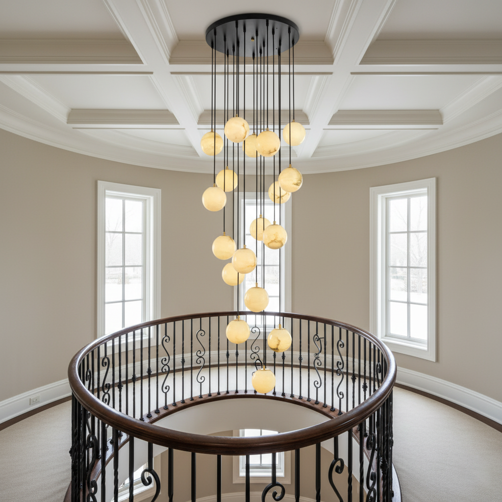 Alabaster Balls Cluster Chandelier – Natural Stone Orbs & Modern Cascading Chandelier
