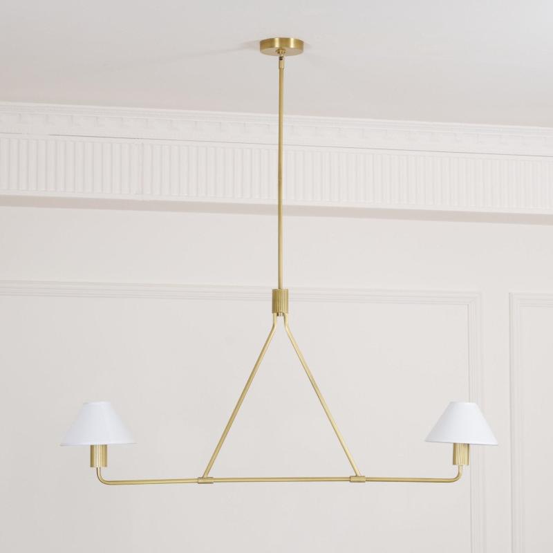 Beatrix Linear Chandelier | Modern Brass & Fabric Shade Island Light