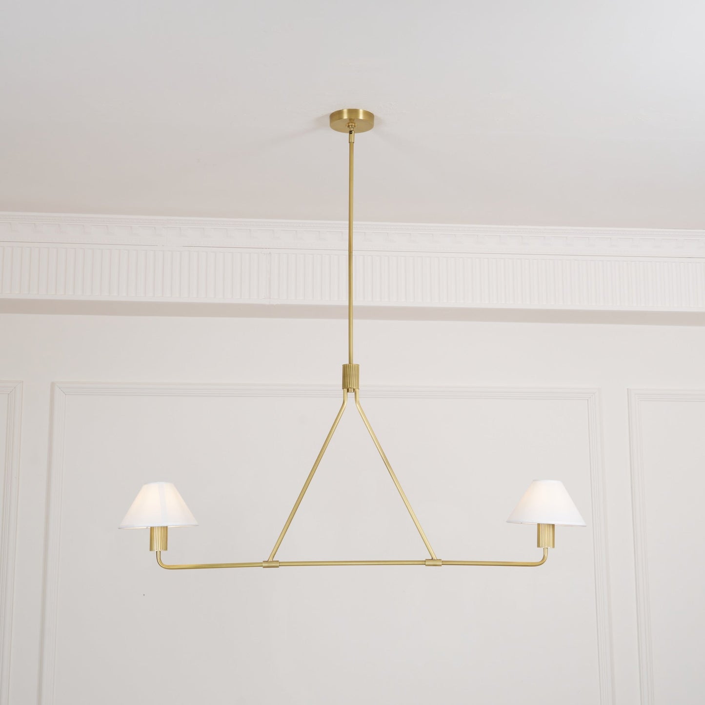 Beatrix Linear Chandelier | Modern Brass & Fabric Shade Island Light