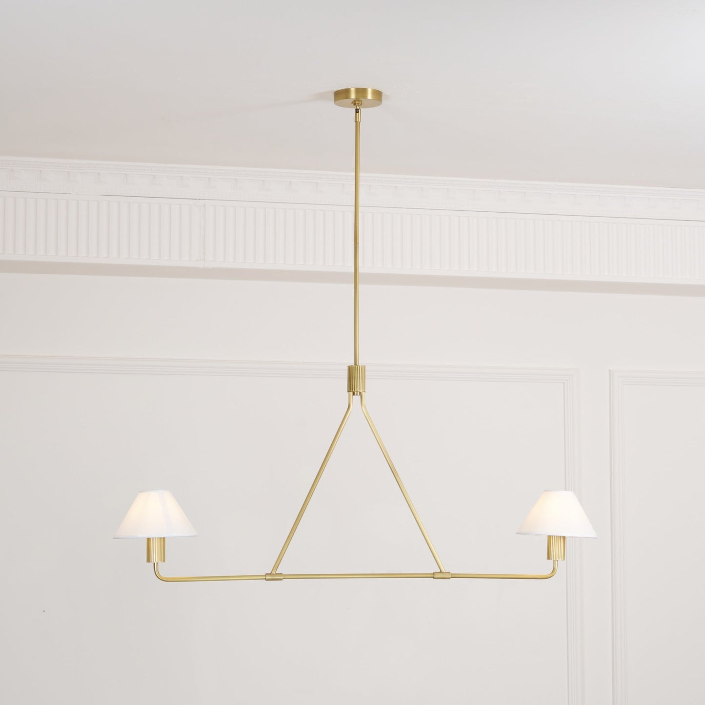 Beatrix Linear Chandelier | Modern Brass & Fabric Shade Island Light