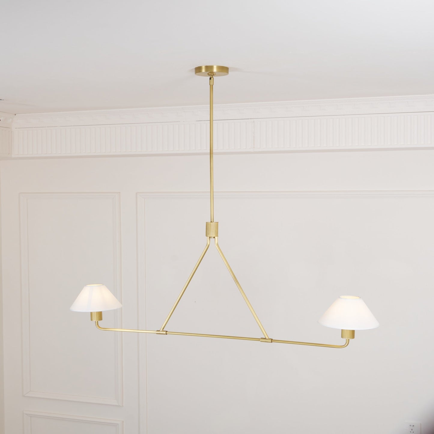 Beatrix Linear Chandelier | Modern Brass & Fabric Shade Island Light