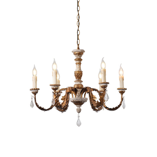 Giltwood Wood Chandelier - Hand-Carved Antique Gold 6-Light Ceiling Chandelier