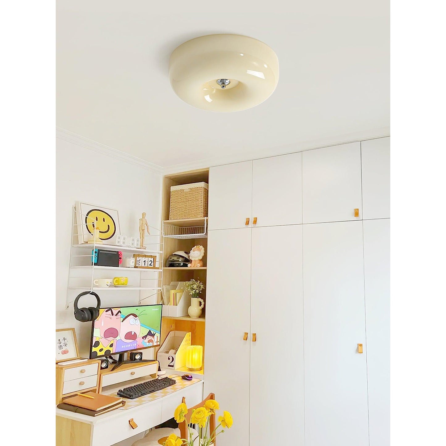 Glass Button Ceiling Lamp - Low-Profile Smooth Glass Button LED Flush Mount Light