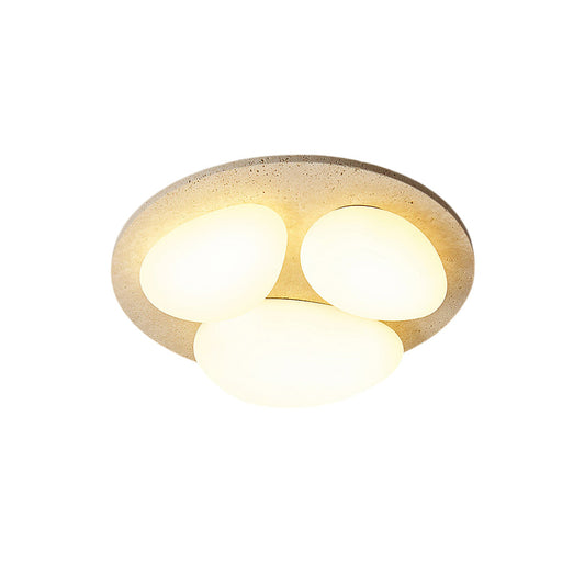 Glaze Ceiling Lamp - Flush-Mount Natural Travertine & PE Diffuser LED Light