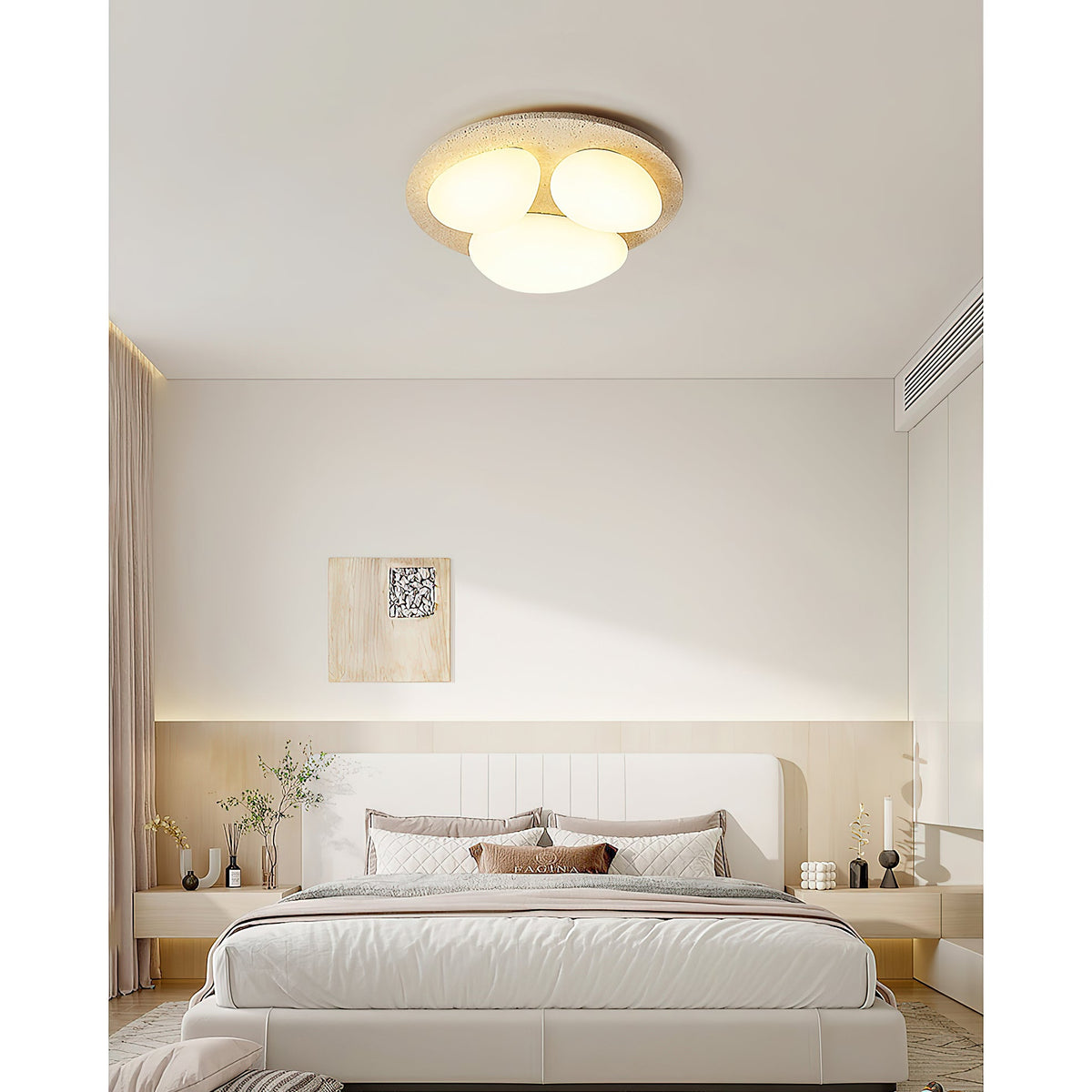 Glaze Ceiling Lamp - Flush-Mount Natural Travertine & PE Diffuser LED Light