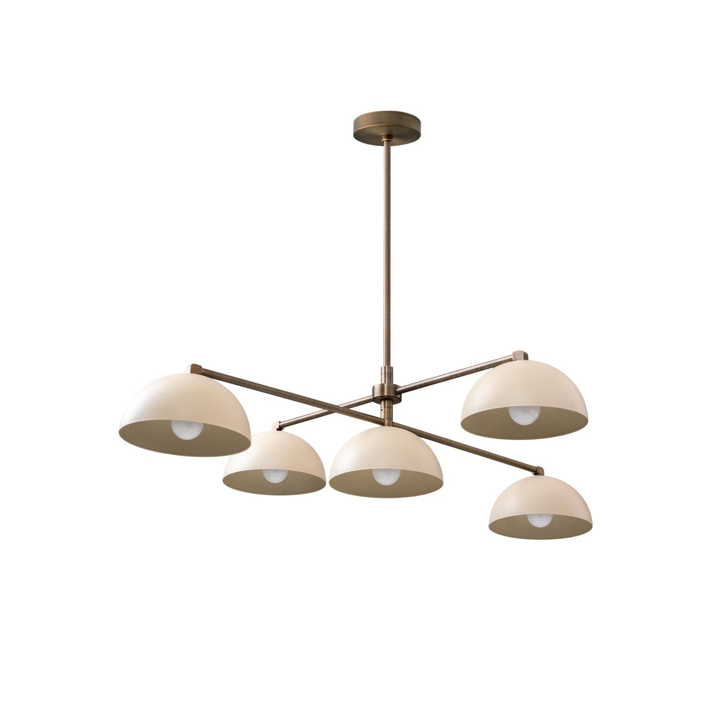 Glaze Linear Chandelier - 5-Head Brass & Matte Dome Island Ceiling Light