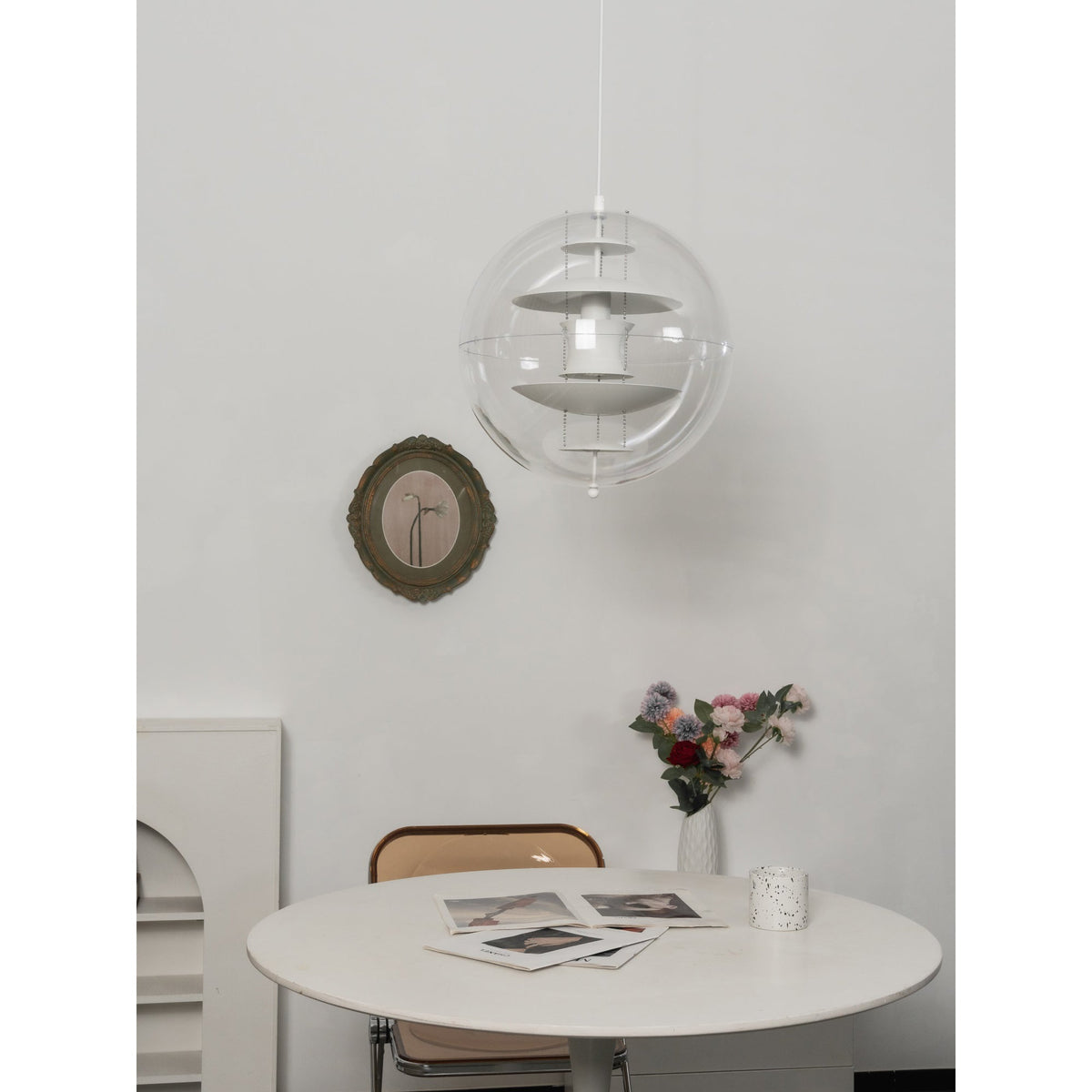 Globe Pendant Lamp - Mid-Century Futuristic Acrylic Sphere & Multi-Reflector Pendant Light