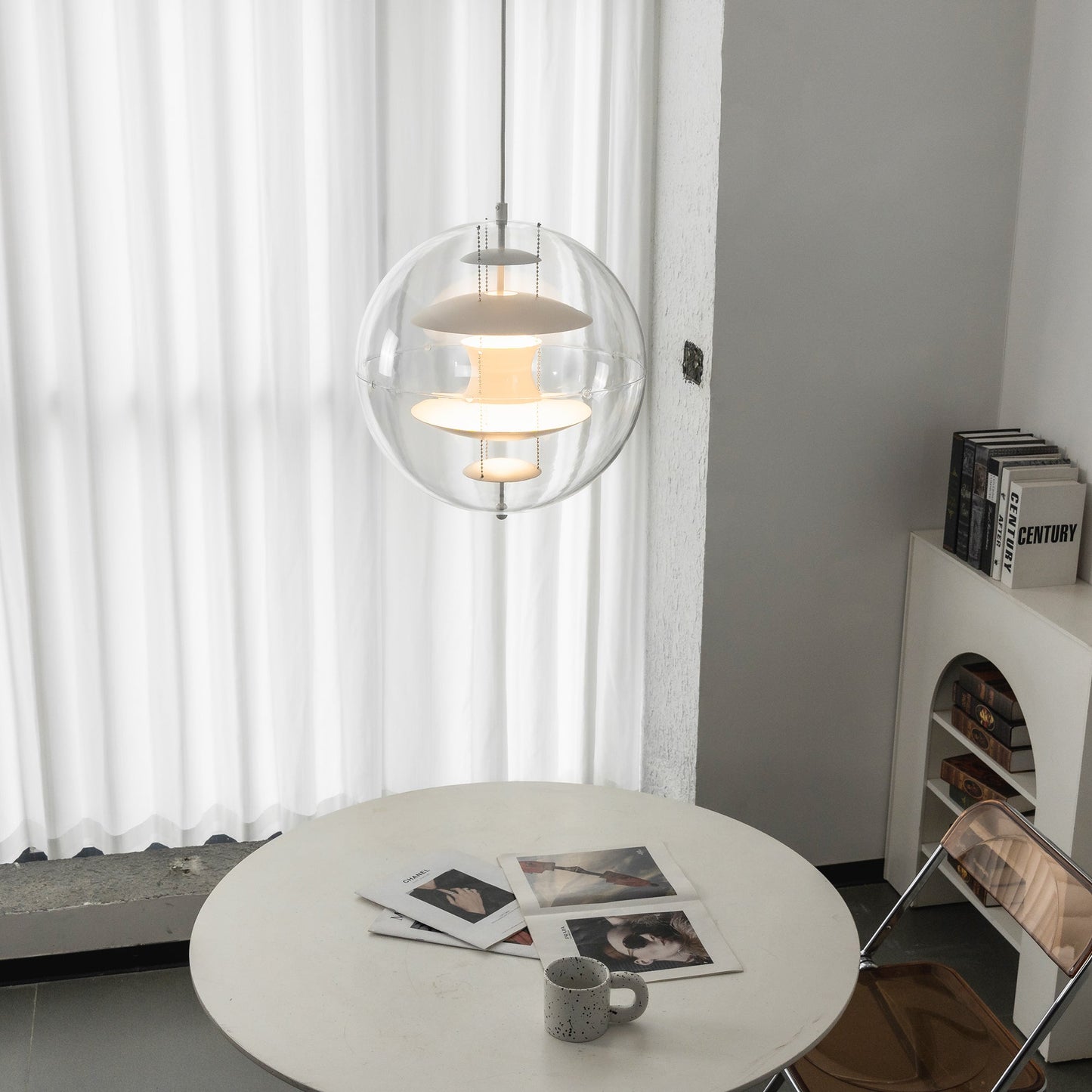 Globe Pendant Lamp - Mid-Century Futuristic Acrylic Sphere & Multi-Reflector Pendant Light