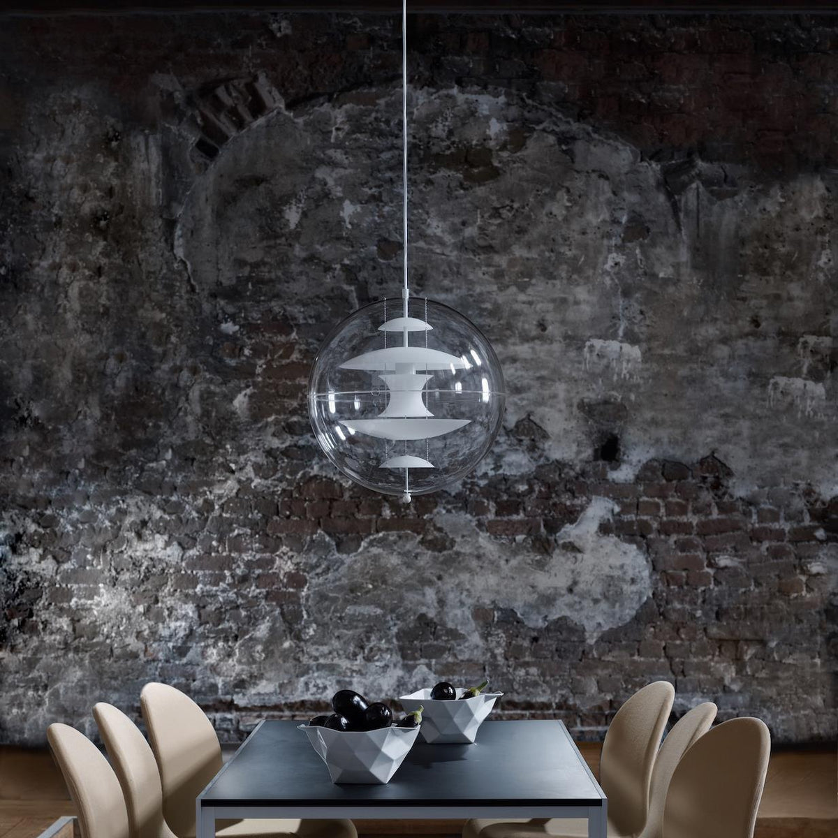 Globe Pendant Lamp - Mid-Century Futuristic Acrylic Sphere & Multi-Reflector Pendant Light