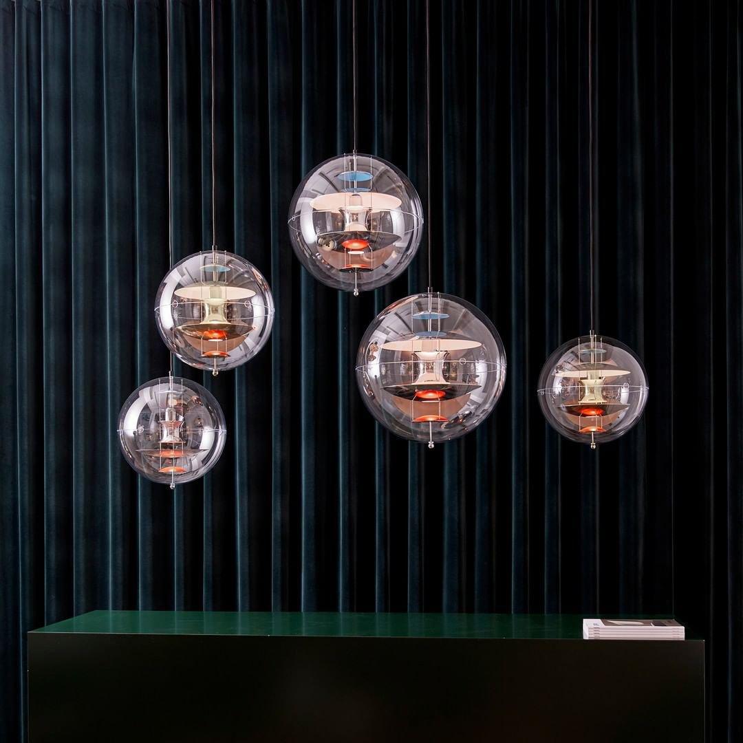 Globe Pendant Lamp - Mid-Century Futuristic Acrylic Sphere & Multi-Reflector Pendant Light