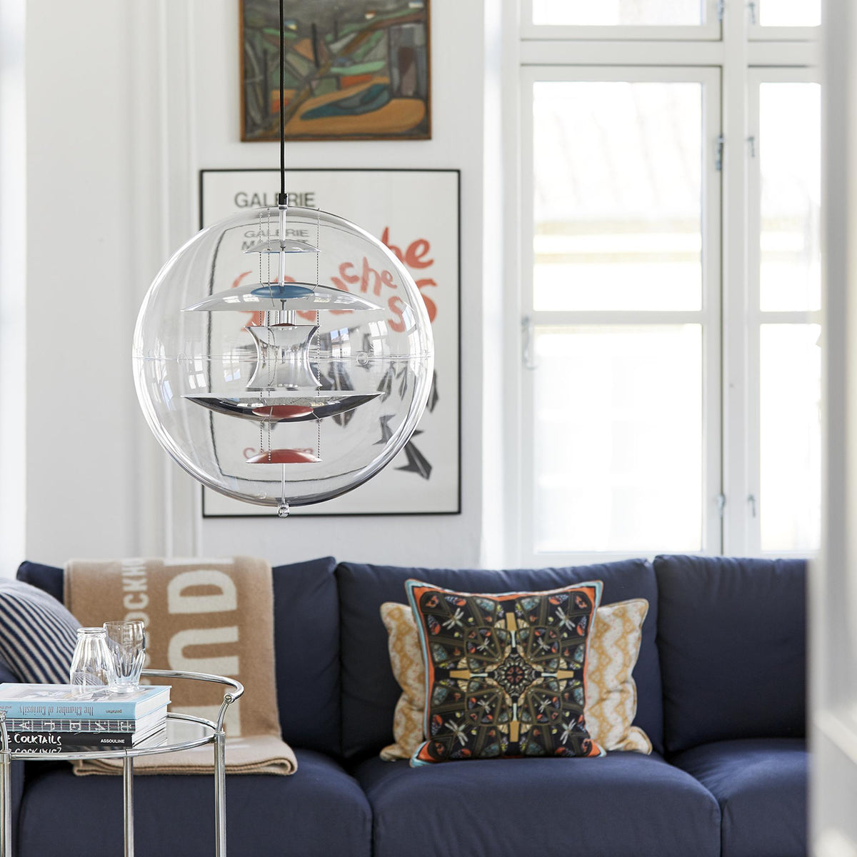 Globe Pendant Lamp - Mid-Century Futuristic Acrylic Sphere & Multi-Reflector Pendant Light