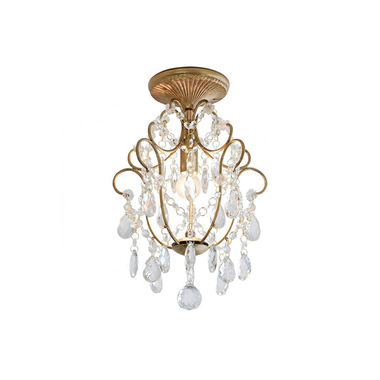 Gossly Crystal Ceiling Lamp - French Luxury Copper & Clear Crystal Flush-Mount Light