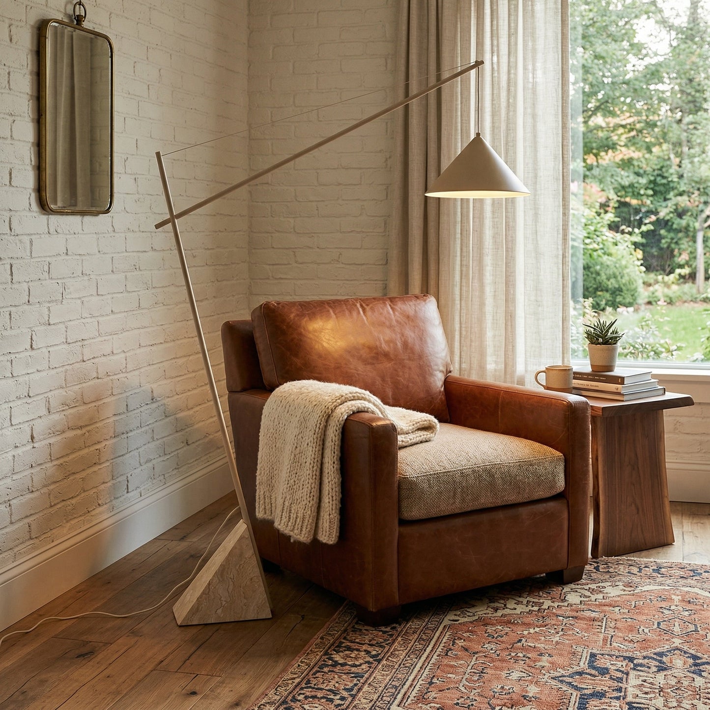 Grande Travertine Floor Lamp - Sweeping Arc Metal Floor Light with Travertine Base
