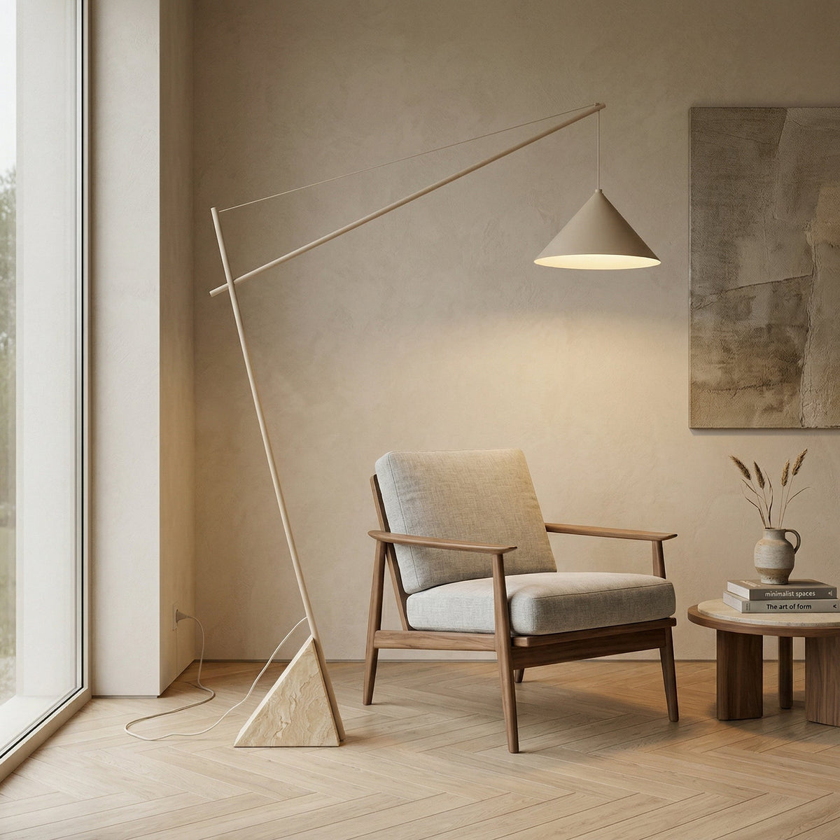 Grande Travertine Floor Lamp - Sweeping Arc Metal Floor Light with Travertine Base