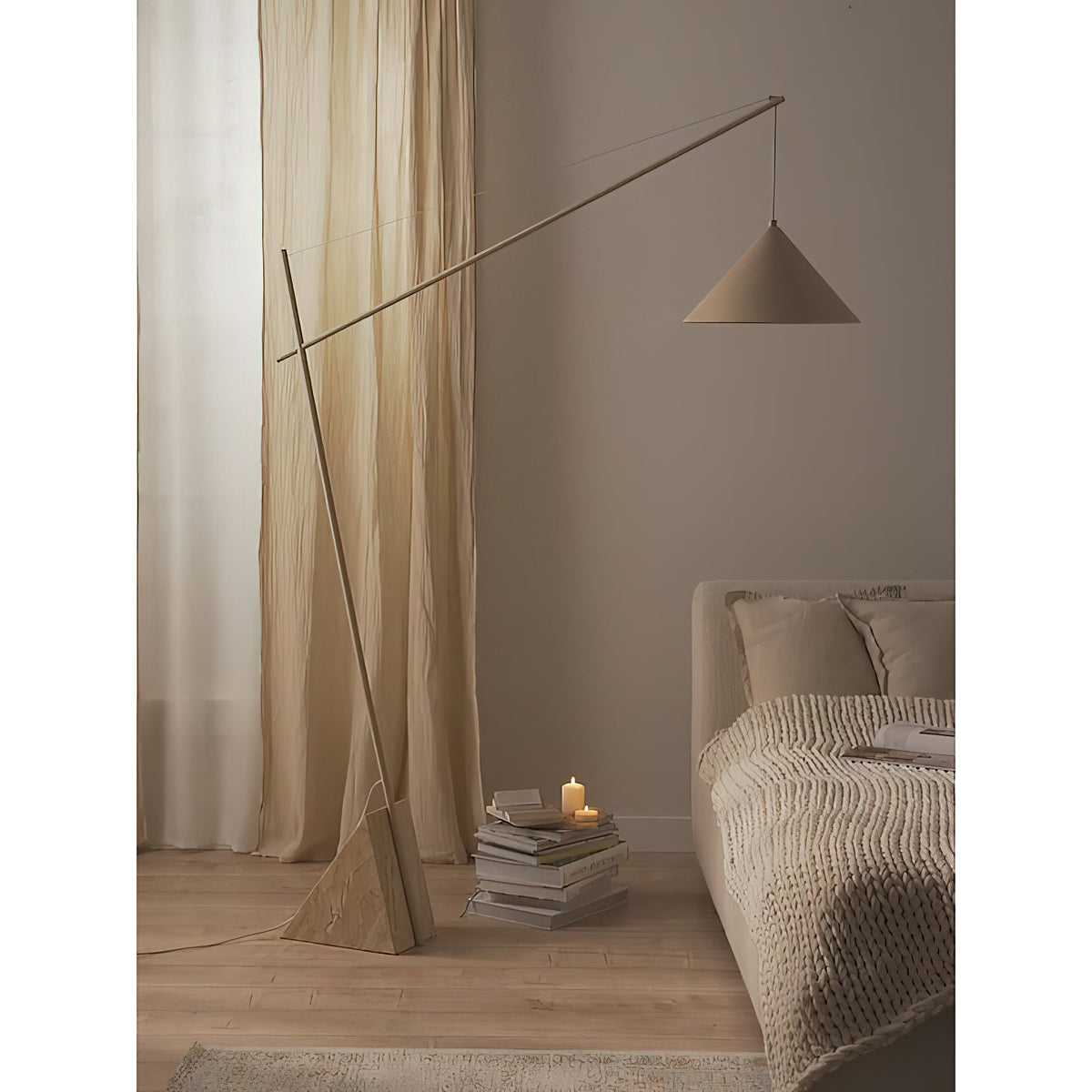Grande Travertine Floor Lamp - Sweeping Arc Metal Floor Light with Travertine Base