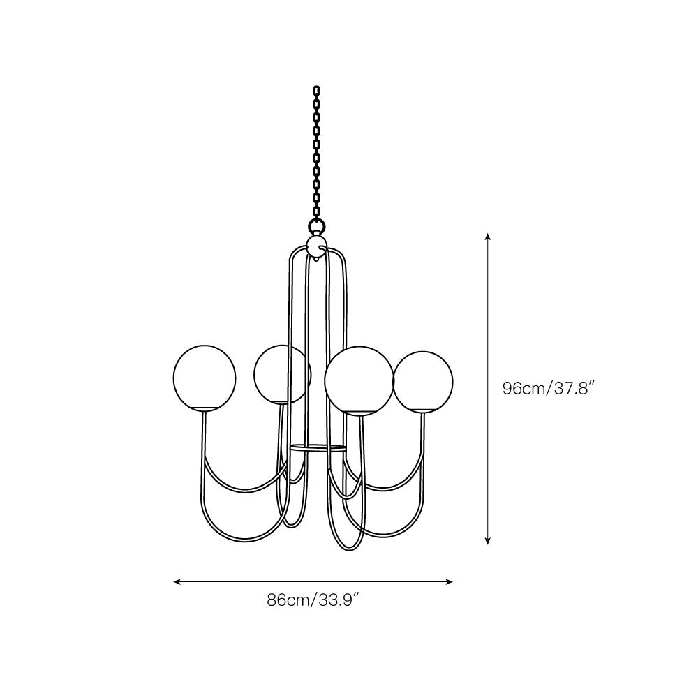 Apollo Chandelier – Art Deco Brass Sweeping Double-Arm & Frosted Glass Chandelier
