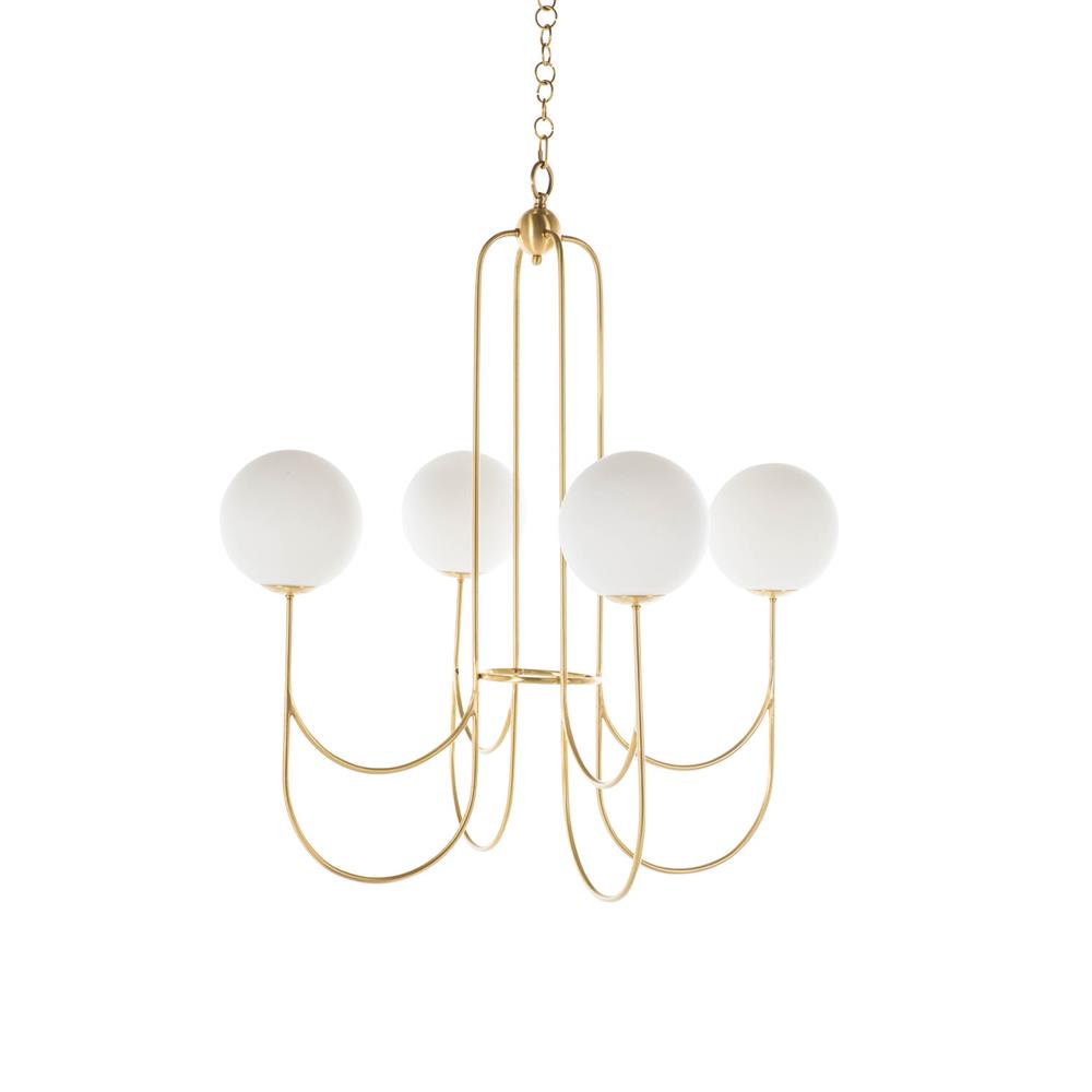 Apollo Chandelier – Art Deco Brass Sweeping Double-Arm & Frosted Glass Chandelier