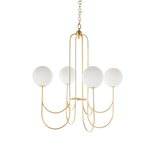 Apollo Chandelier – Art Deco Brass Sweeping Double-Arm & Frosted Glass Chandelier