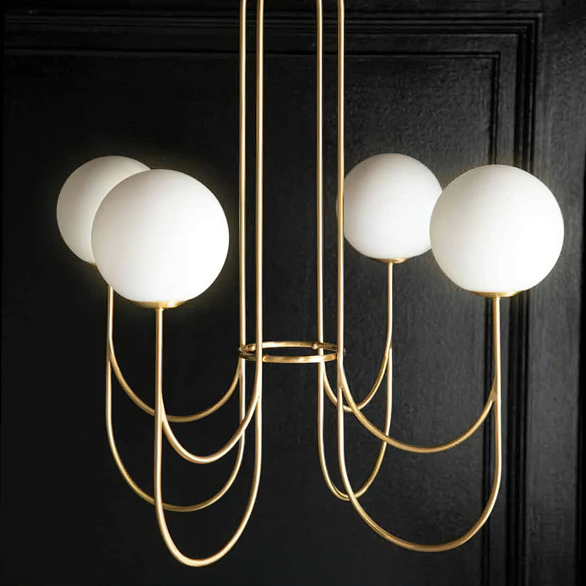 Apollo Chandelier – Art Deco Brass Sweeping Double-Arm & Frosted Glass Chandelier