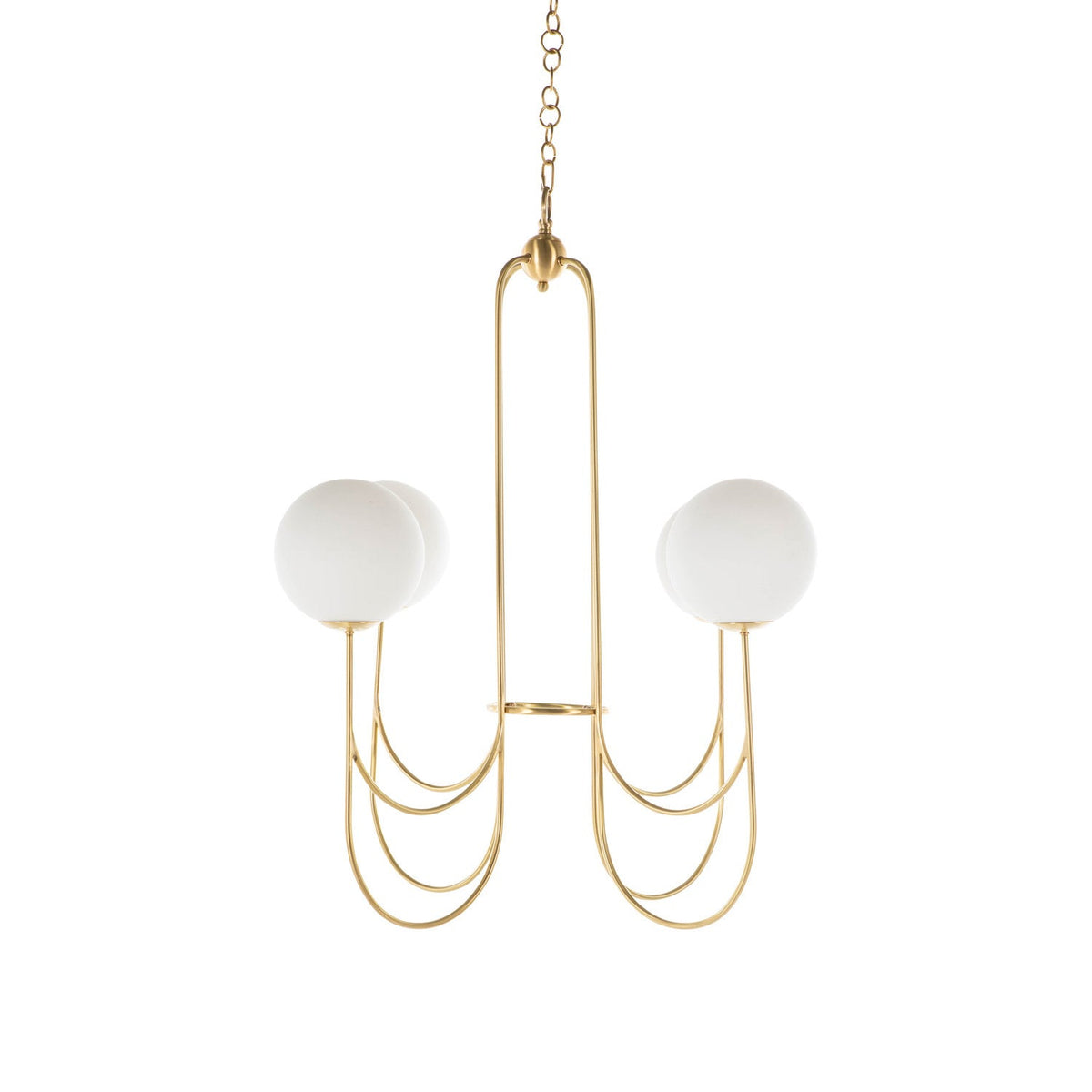 Apollo Chandelier – Art Deco Brass Sweeping Double-Arm & Frosted Glass Chandelier